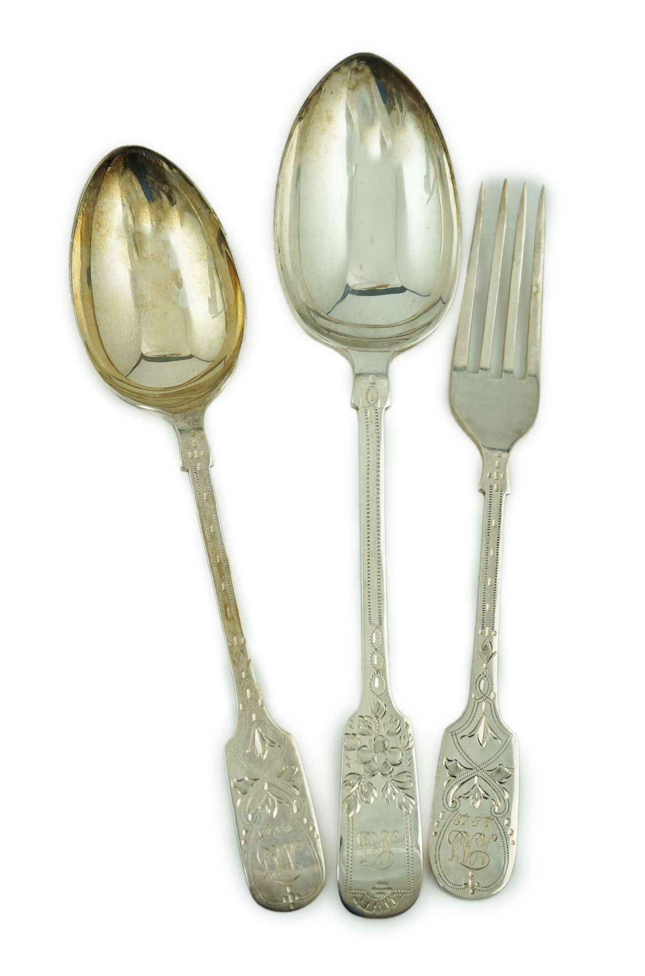 A George VI part canteen of bright cut engraved silver flatware by Francis Howard Ltd